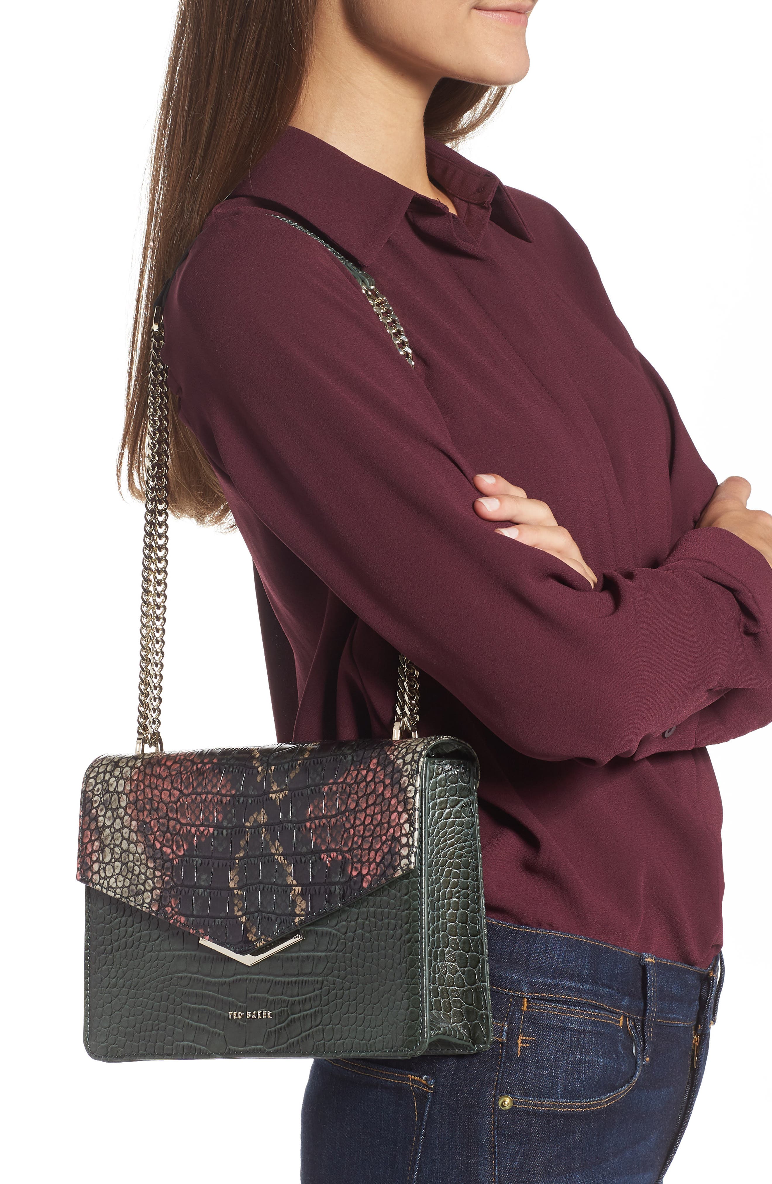 Ted Baker London Gemmeh Slim Bar Snake Skin Embossed Crossbody Bag, Alternate, color, 