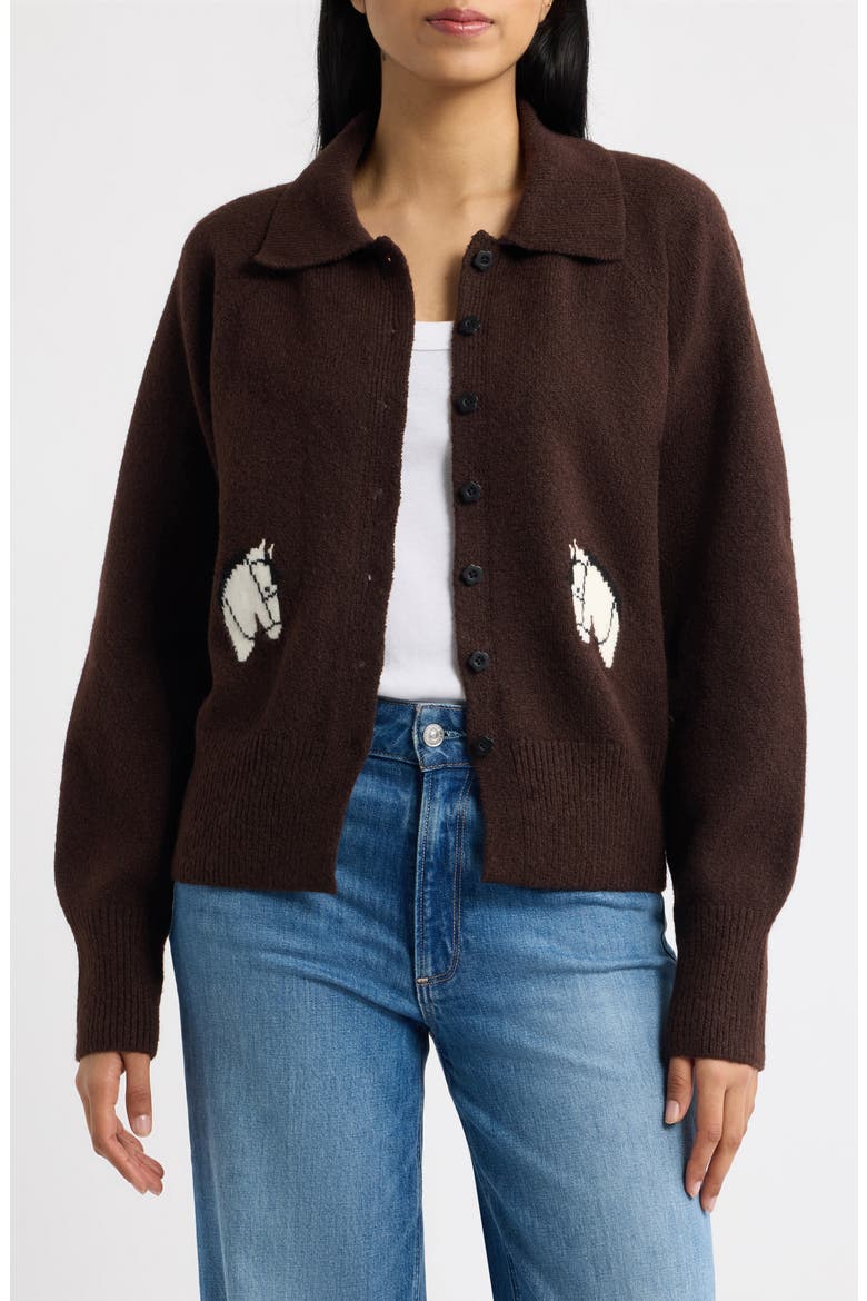 Horse Cardigan Sweater, Main, color, CHOCOLATE/ IVORY