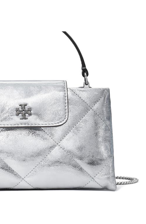 Tory Burch Kira Diamond Quilted East-west Top Handle Bag In Silver