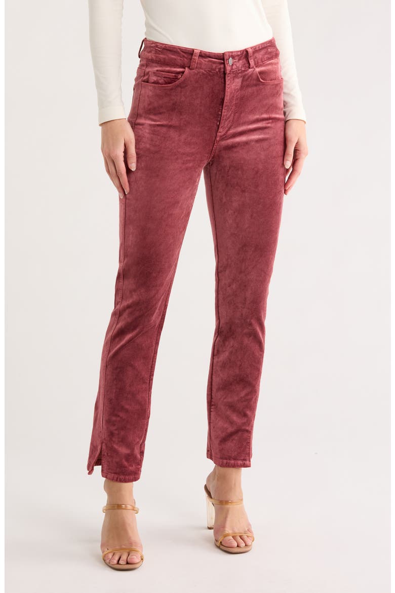 Cindy Twist Seam High Waist Ankle Straight Leg Velvet Pants, Main, color, ROSETEA