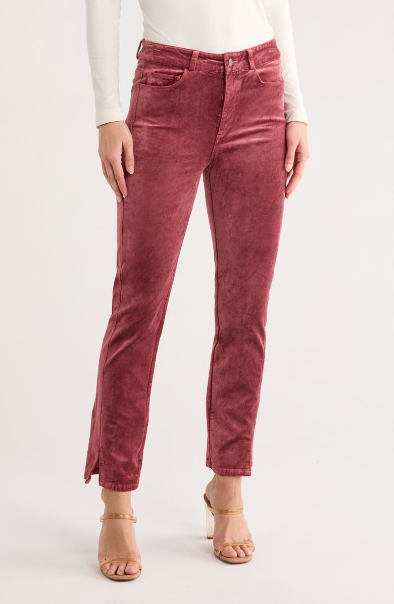 PAIGE Cindy Twist Seam High Waist Ankle Straight Leg Velvet Pants, Main, color, Rose Tea