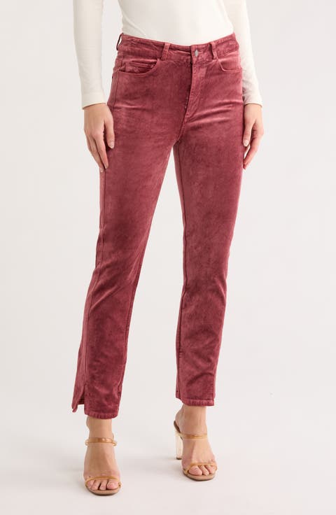 Cindy Twist Seam High Waist Ankle Straight Leg Velvet Pants