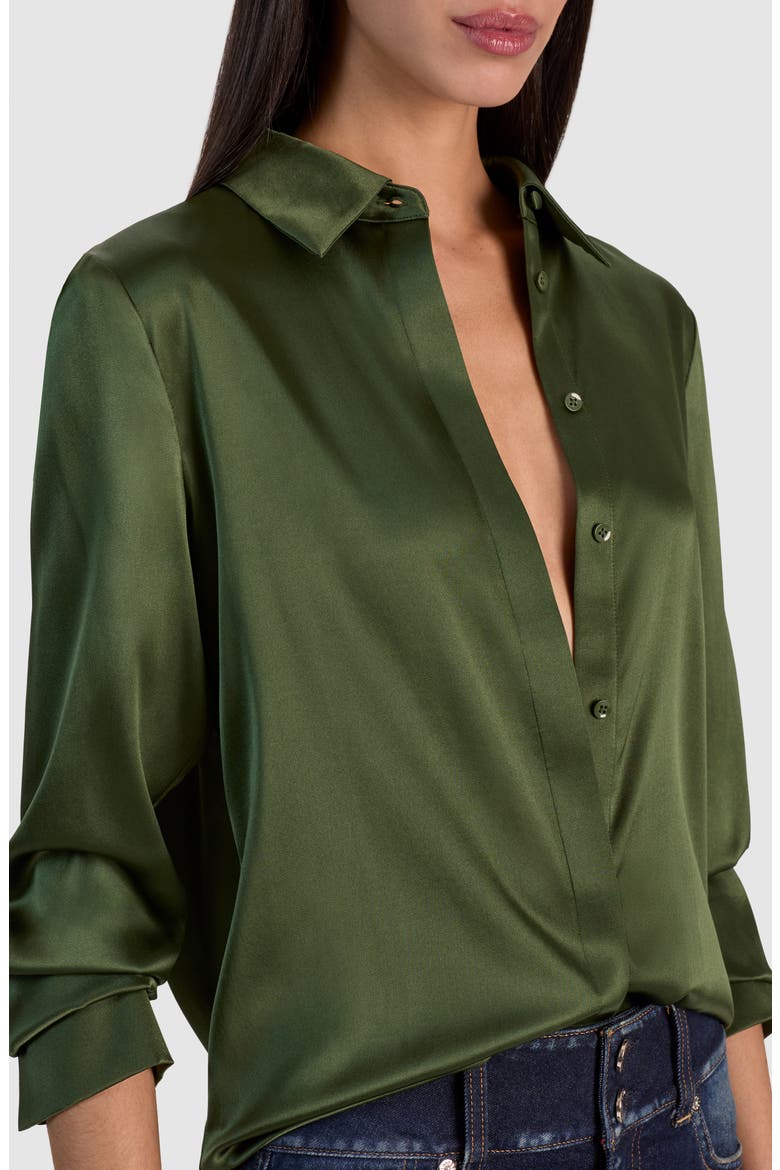 Brady Slim Fit Stretch Silk Button-Up Shirt, Alternate, color, DARK FERN