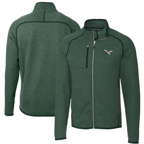Men's Cutter & Buck Heather Green Philadelphia Eagles Mainsail Sweater-Knit Full-Zip Jacket