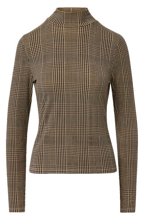 Veronica Beard Nate Plaid Mock Neck Long Sleeve Top In Brown