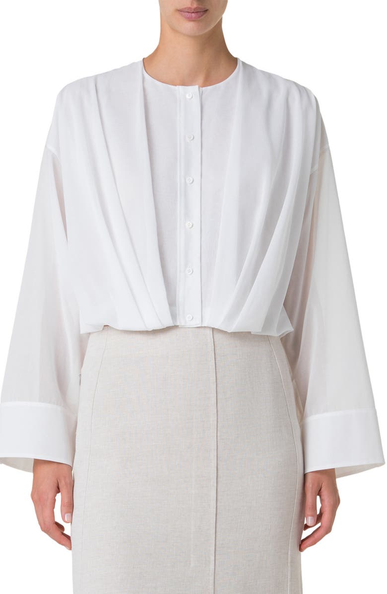 Akris Cotton Voile Crop Button-Up Shirt, Main, color, Pure White