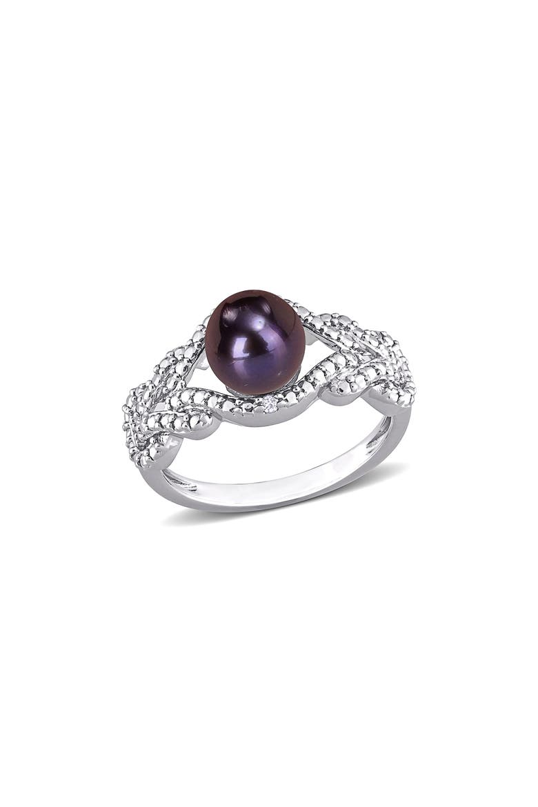 Sterling Silver 7–7.5mm Black Cultured Freshwater Pearl & Diamond Ring - 0.02ct., Main, color, BLACK
