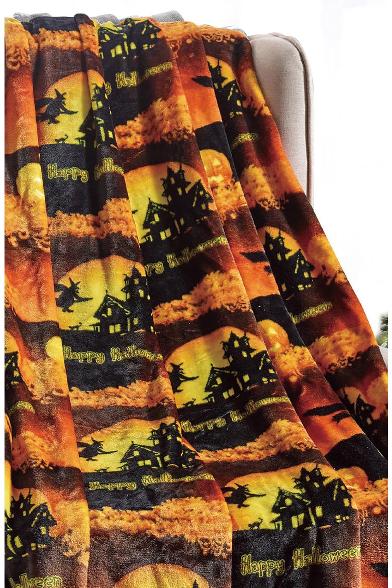 Halloween Microplush Throw Blanket, Alternate, color, HAPPY HALLOWEEN