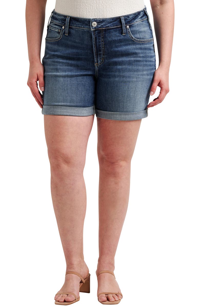 Silver Jeans Co. Mid Rise Denim Boyfriend Shorts, Main, color, Indigo