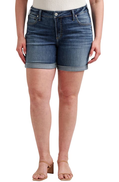 Mid Rise Denim Boyfriend Shorts (Plus)