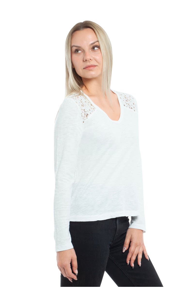 WILT Clothing V-Neck Long Sleeve Mixed Media Tee with Lace Inset, Alternate, color, Black