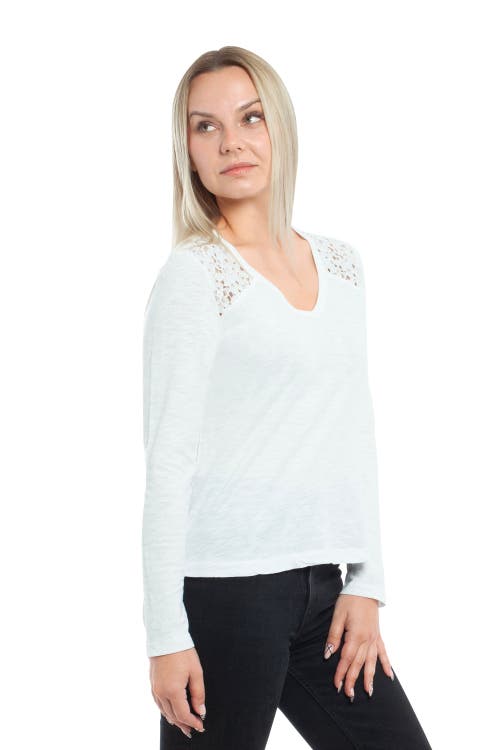 Wilt Clothing V-neck Long Sleeve Mixed Media Tee With Lace Inset In White
