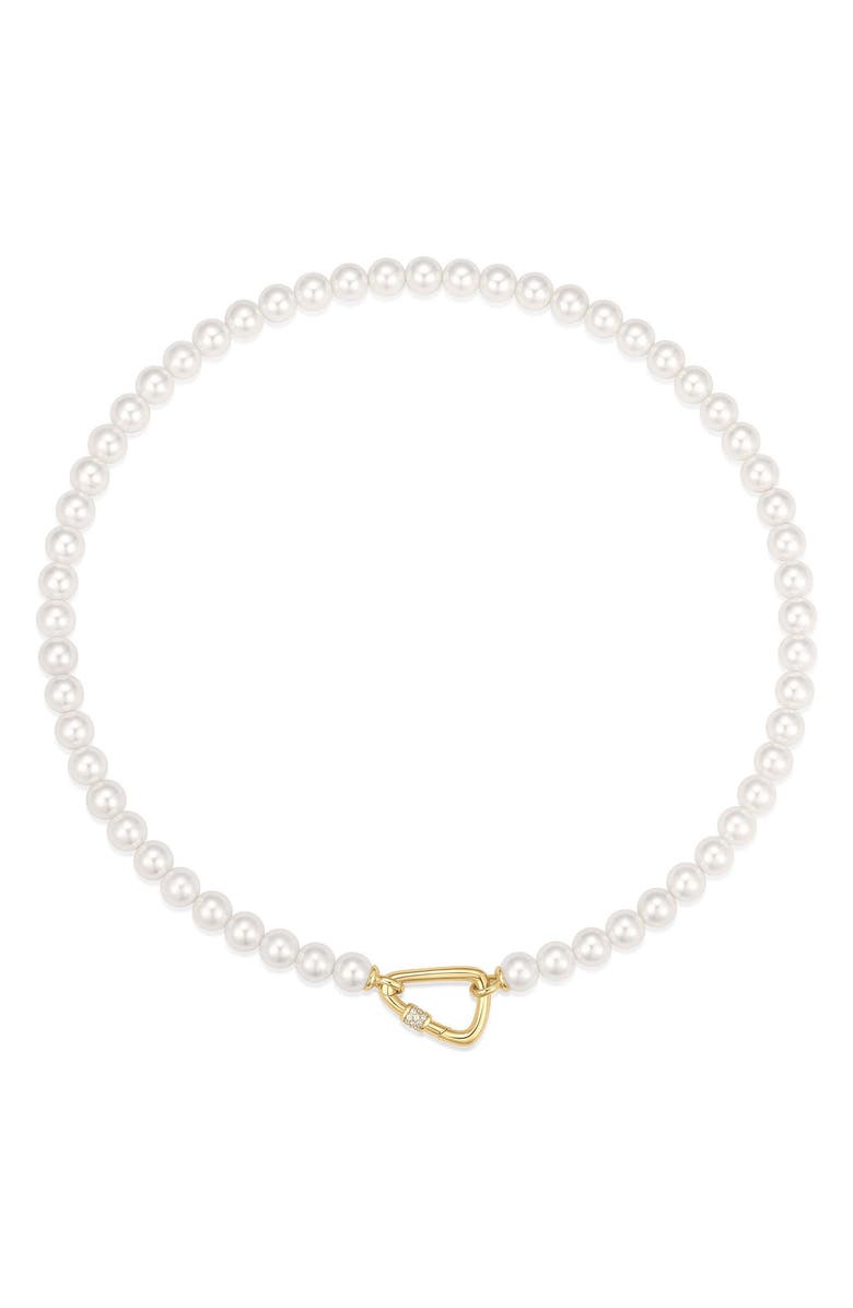 ANIA HAIE Pavé Carabiner Clasp Faux Pearl Necklace, Main, color,