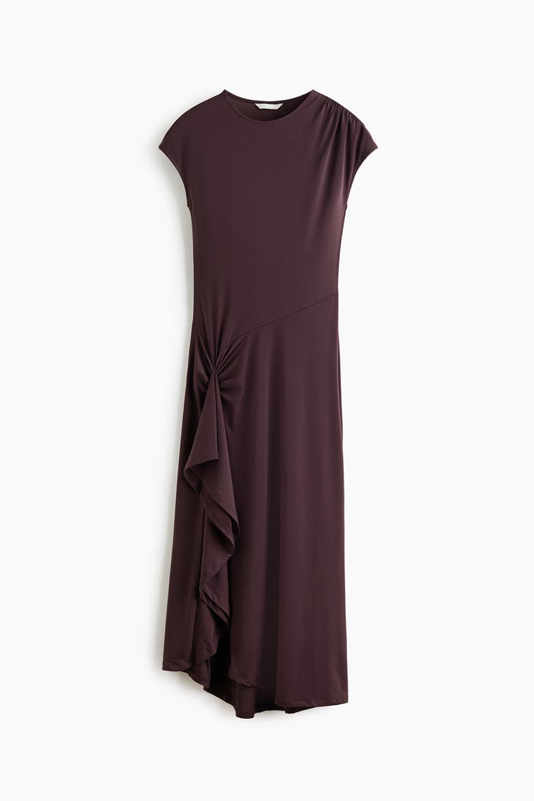 Draped-panel Jersey Dress, Alternate, color, Dark brown