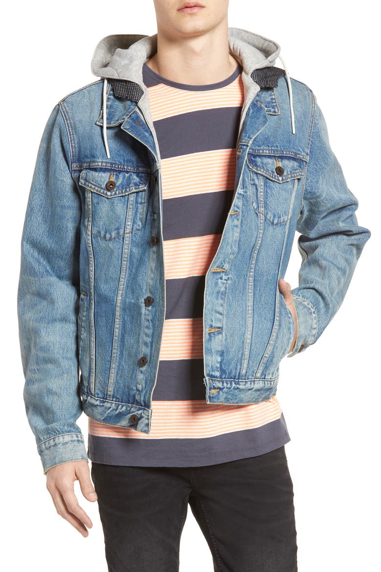 Amsterdam Blauw Hooded Trucker Jacket, Main, color, DENIM BLUE