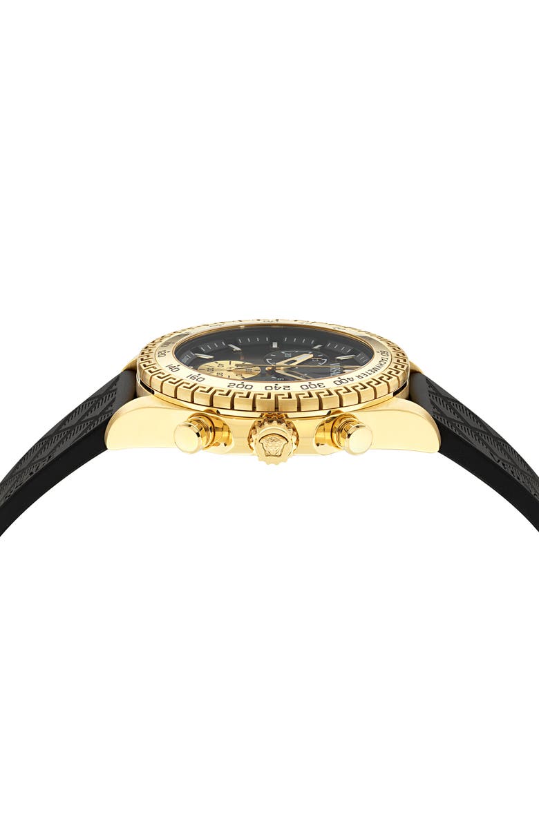 Versace Chrono X Chronograph Faux Leather Watch, 44mm, Alternate, color, Yellow Gold