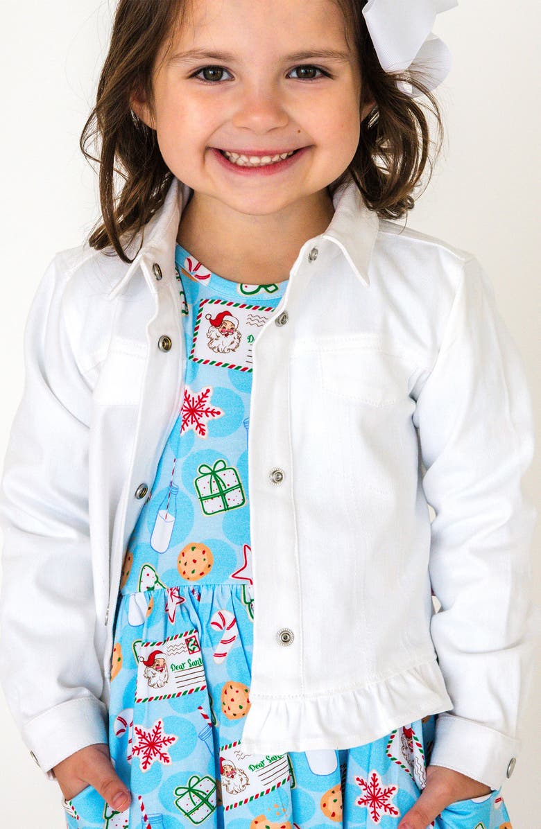 RuffleButts Kids' Ruffle Hem Denim Jacket, Alternate, color, White