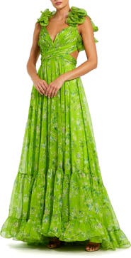 Mac Duggal Tiered Floral Cut-Out Chiffon Gown