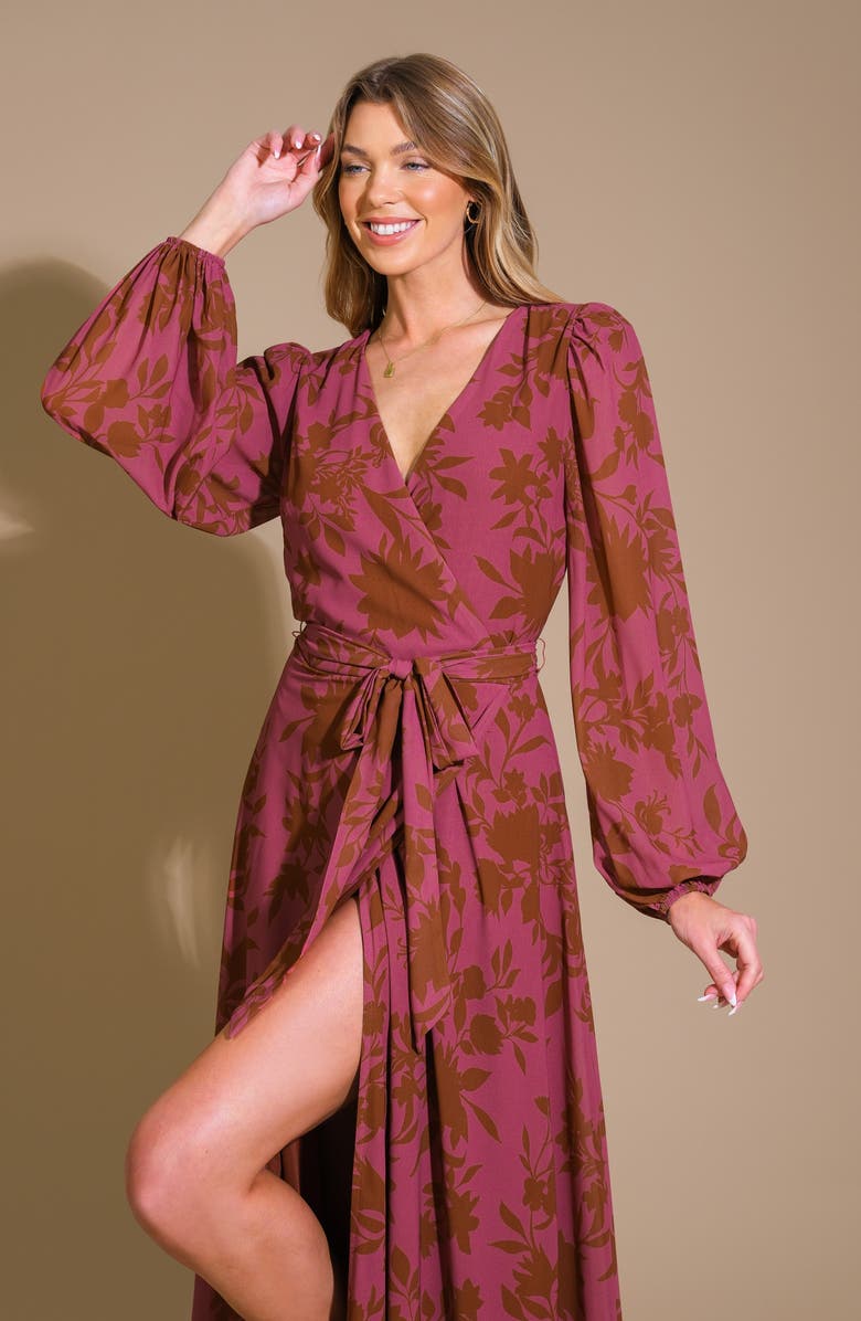 FLYING TOMATO Long Sleeve Wrap Maxi Dress, Alternate, color,