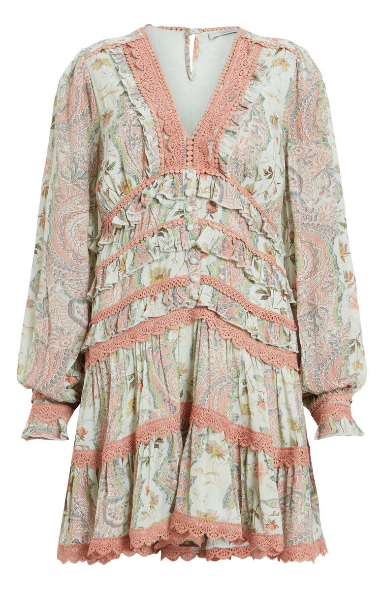 AllSaints Zora Cascade Long Sleeve Dress, Alternate, color,