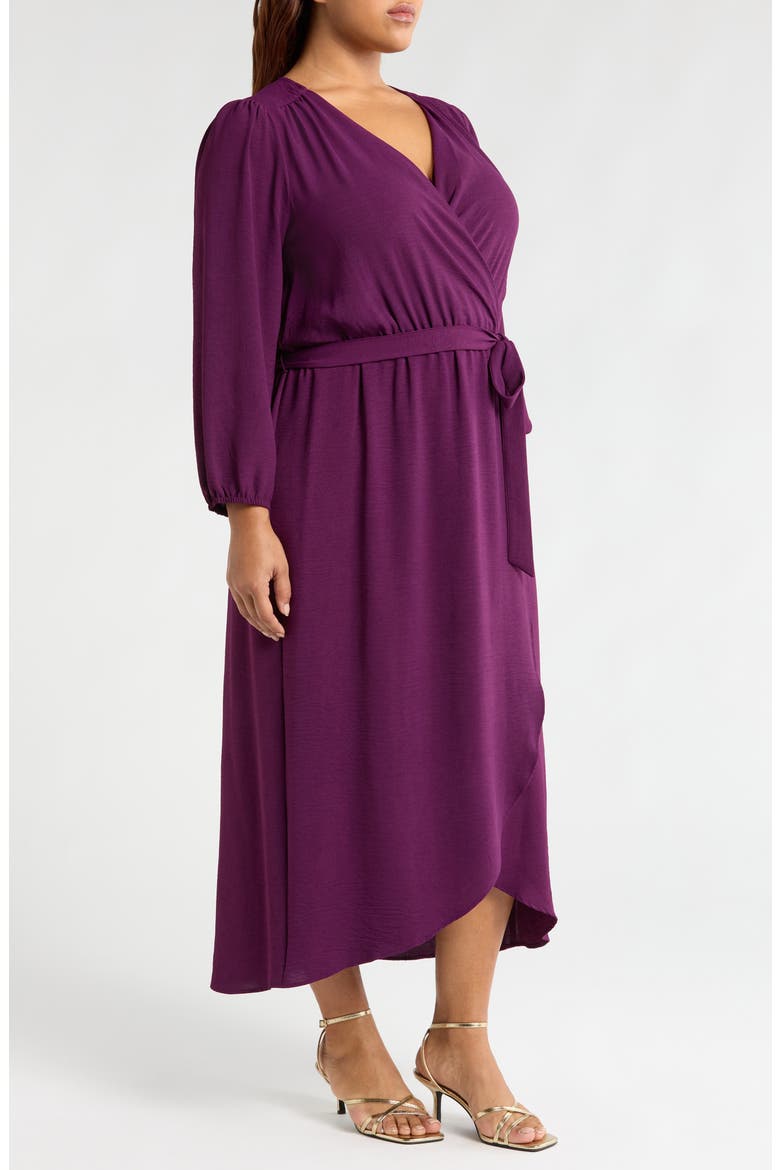 Tie Waist Long Sleeve Wrap Dress, Alternate, color, PLUM
