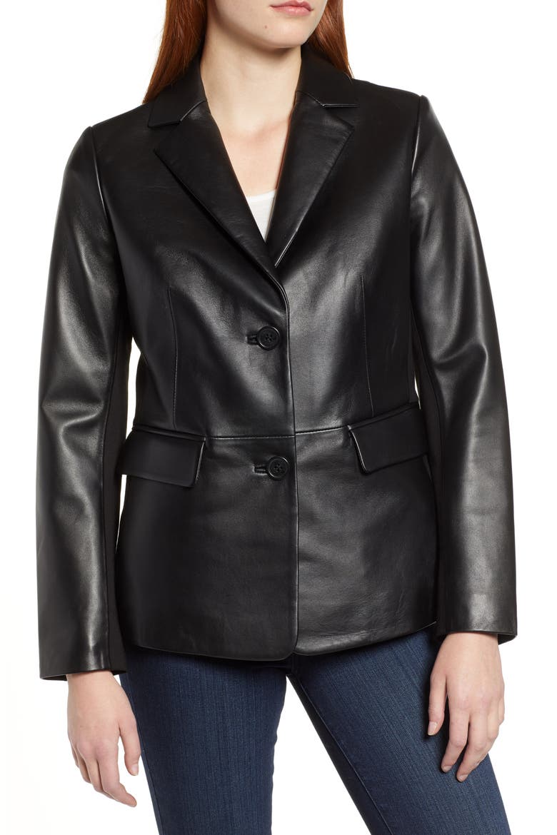Updated Leather Blazer, Alternate, color, BLACK