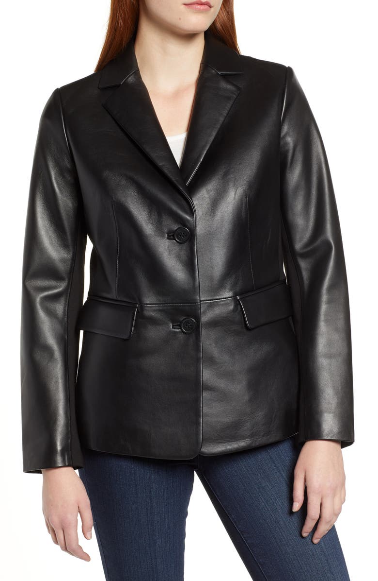 Via Spiga Updated Leather Blazer, Alternate, color,