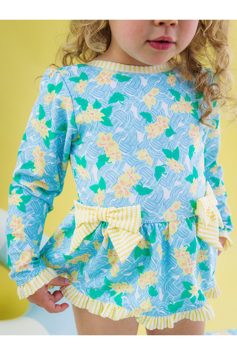 UPF50+ Long Sleeve One Piece Bow Peplum Rash Guard Swimsuit, Alternate, color, Blooming Basket