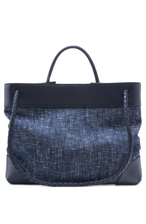 Bottega Veneta Large Andiamo Bouclé & Leather Tote In 8768 Navy-white/space-mb