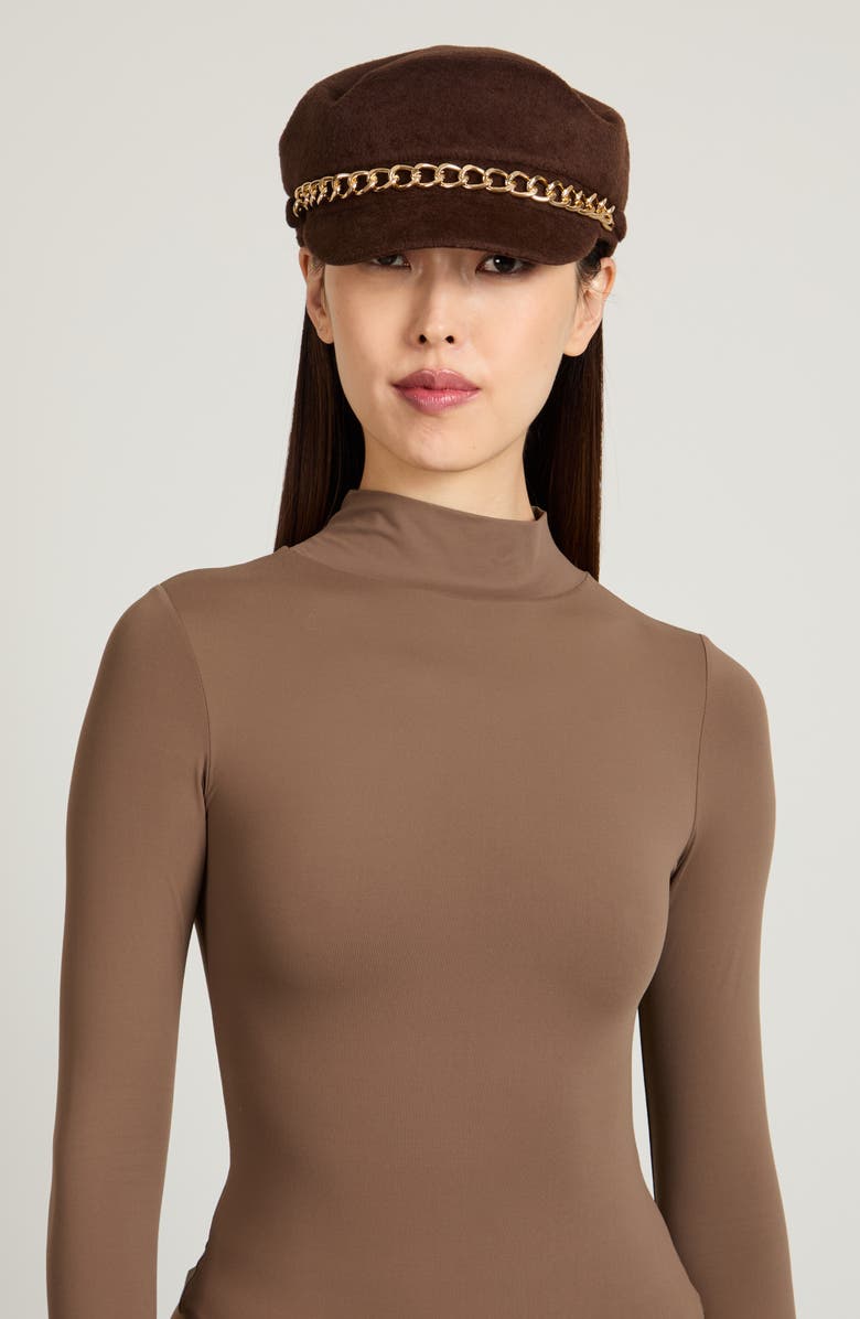 Eugenia Kim Marina Chain Trim Cap, Alternate, color, Chocolate
