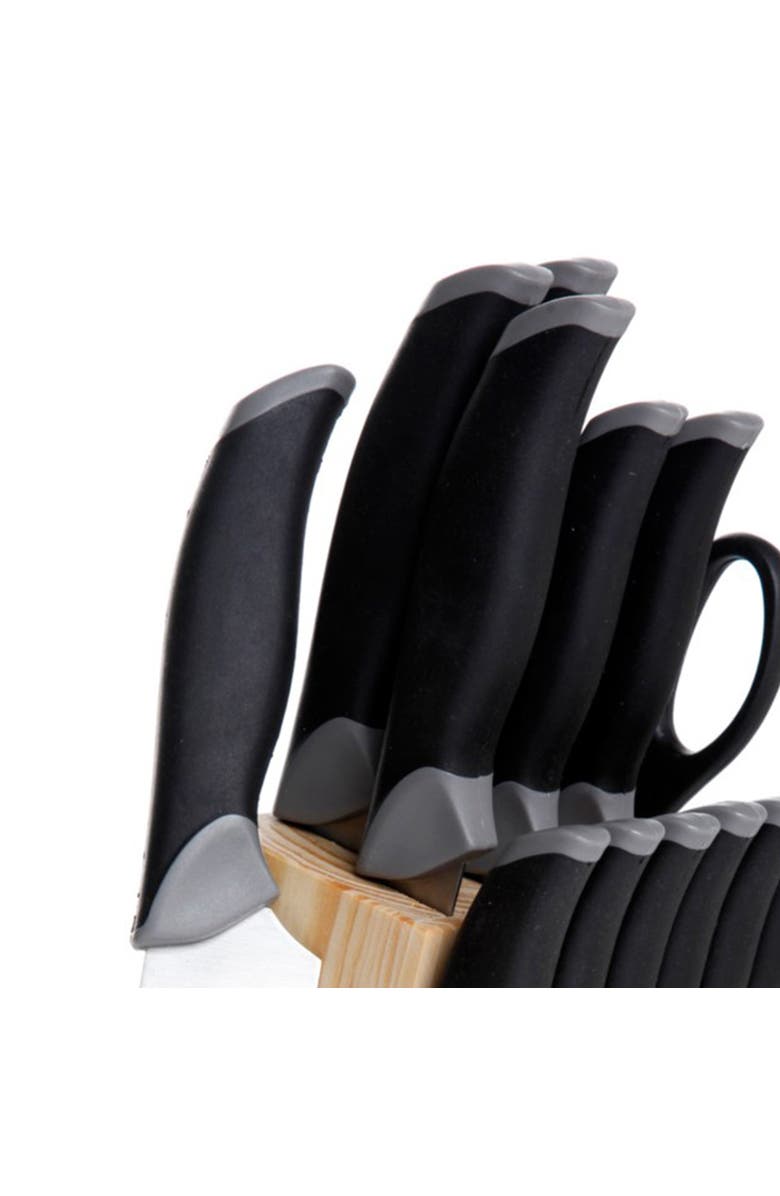 OSTER Lingbergh 14 Piece Stainless Steel Cutlery Knife Set with Pine Wood Block, Alternate, color, Black