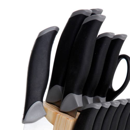 Oster Lingbergh 14 Piece Stainless Steel Cutlery Knife Set With Pine Wood Block In Black