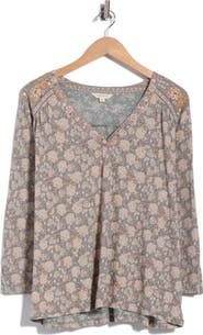 Lucky Brand Printed Long Sleeve Tunic Top