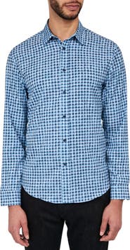 Brooklyn Brigade Slim Fit Wyckoff Blurry Gingham 4-Way Stretch Performance Long Sleeve Shirt