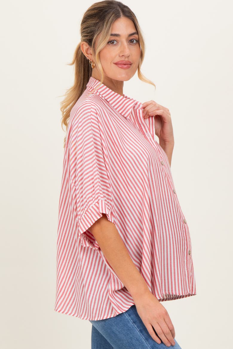 Striped Button Up Dolman Top, Alternate, color, Red