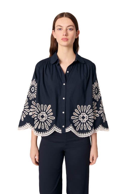 Maje Broderie Anglaise-detail Shirt In Navy