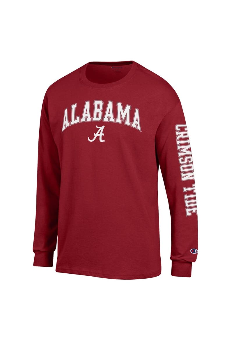 Men's Champion  Crimson Alabama Crimson Tide Arch Over Logo 2-Hit Long Sleeve T-Shirt, Alternate, color, Crimson