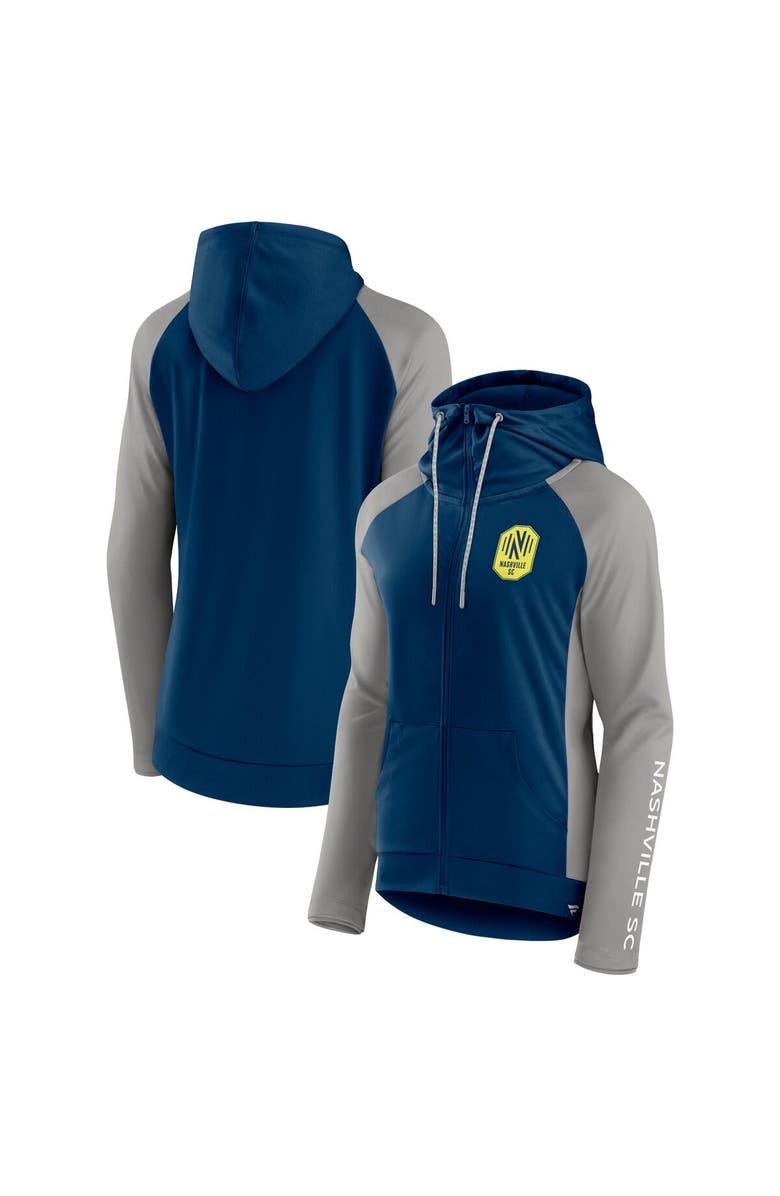 FANATICS Women's Fanatics Navy/Gray Nashville SC Iconic Raglan Full-Zip Hoodie Jacket, Main, color, Navy