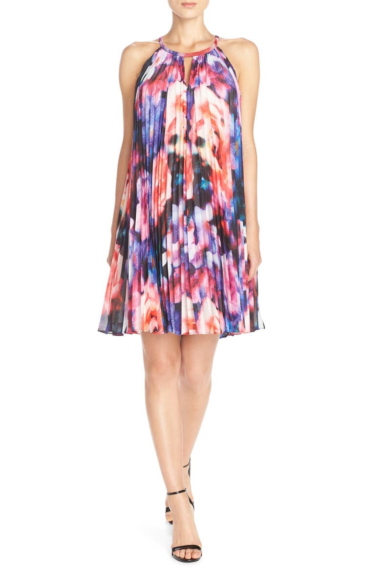 Pleat Chiffon Trapeze Dress, Main, color, SOFT WHITE/ RED