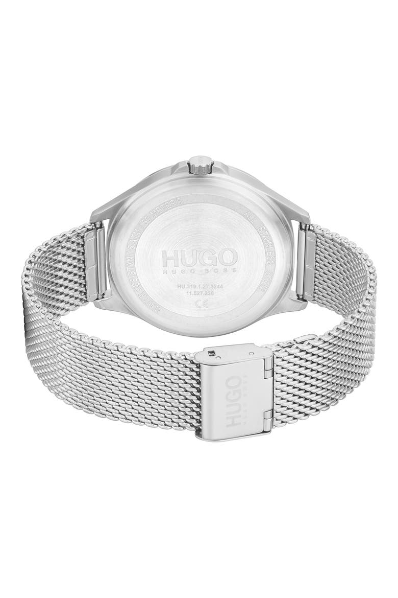 HUGO Smash Mesh Strap Watch, 43mm, Alternate, color, SILVER/ GRAY/ SILVER