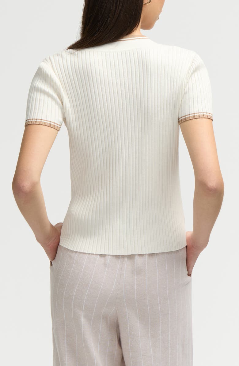 NVLT Stripe Short Sleeve Crop Cardigan, Alternate, color, Marshmallow/Camel