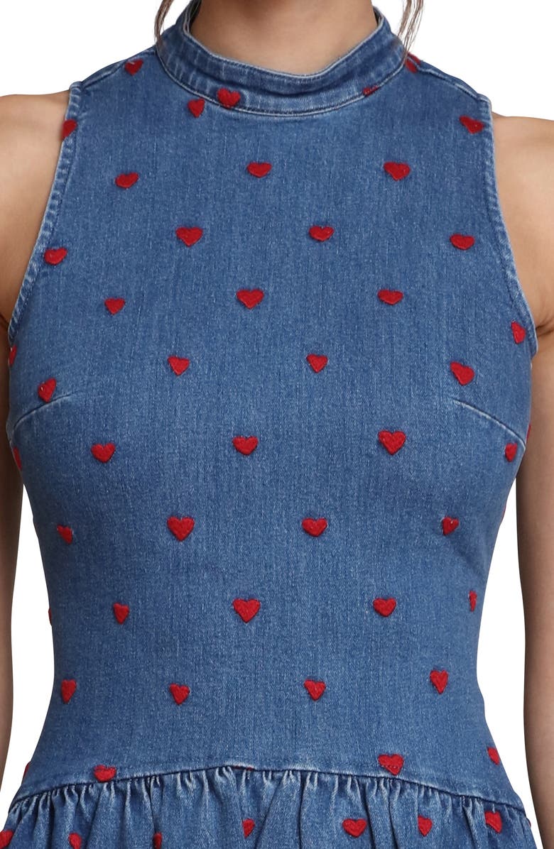 Avec Les Filles Heart Embroidered Mock Neck Bubble Dress, Alternate, color, Monarch Heart
