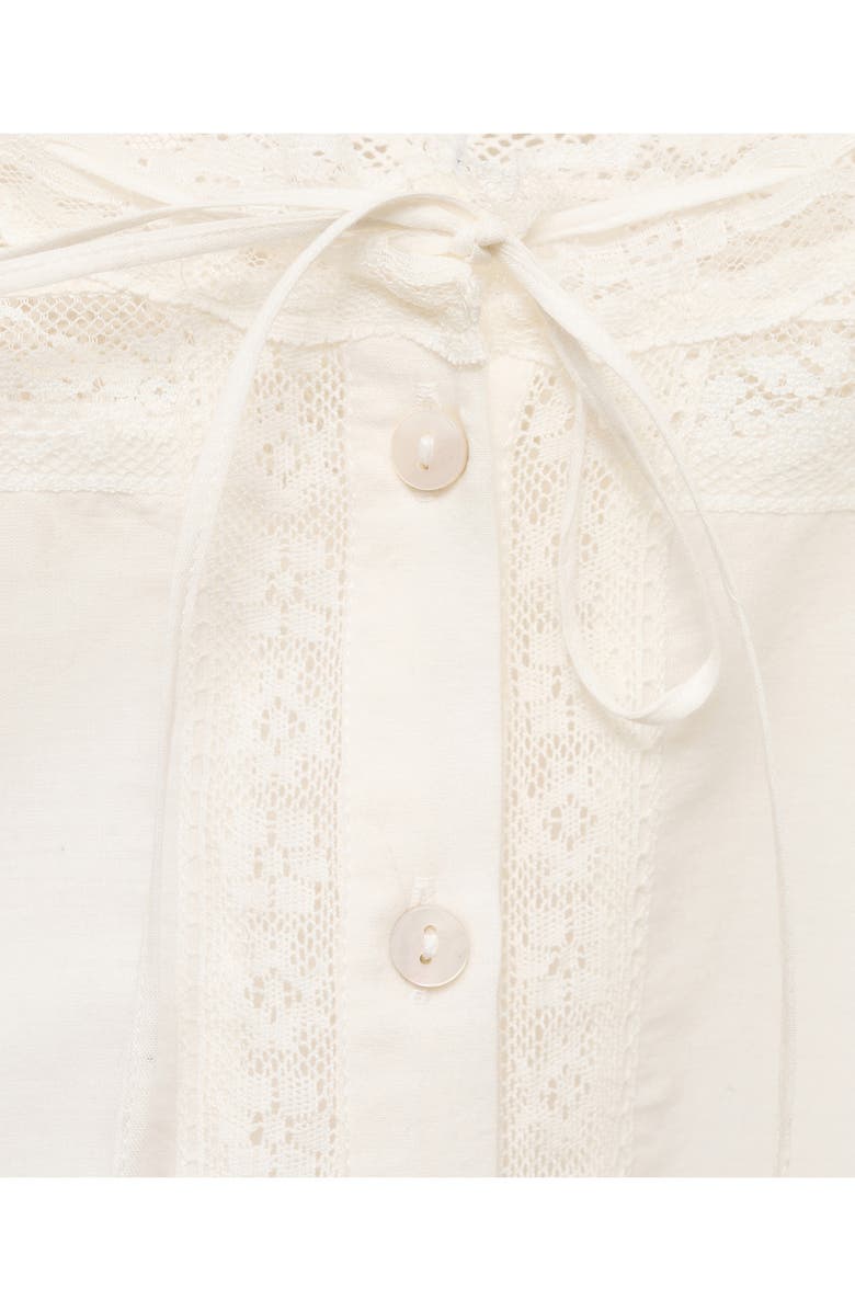 MANGO Lace Trim Cotton Button-Up Shirt, Alternate, color, Off White