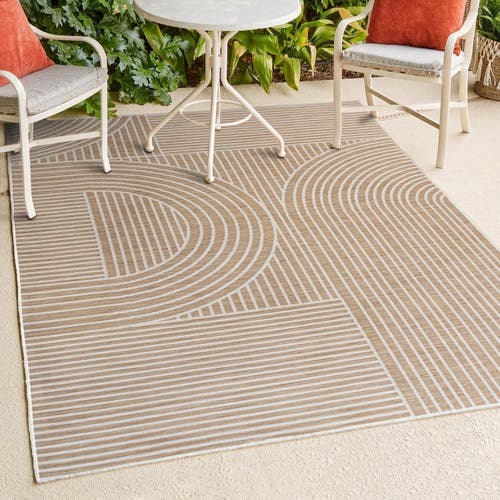 Jonathan Y Zephyr Mid-century Modern Arch Stripe Reversible Machine-washable Indoor/outdoor Area Rug In Grey/beige