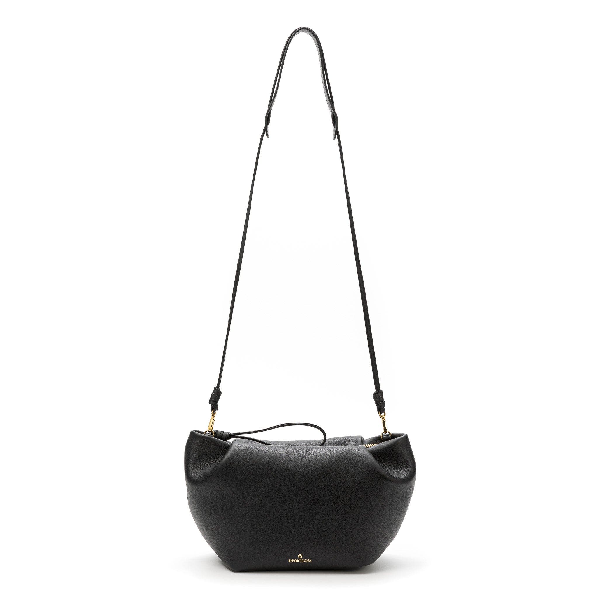 LA PORTEGNA Marta Leather Clutch Bag With Shoulder Strap, Alternate, color, Black