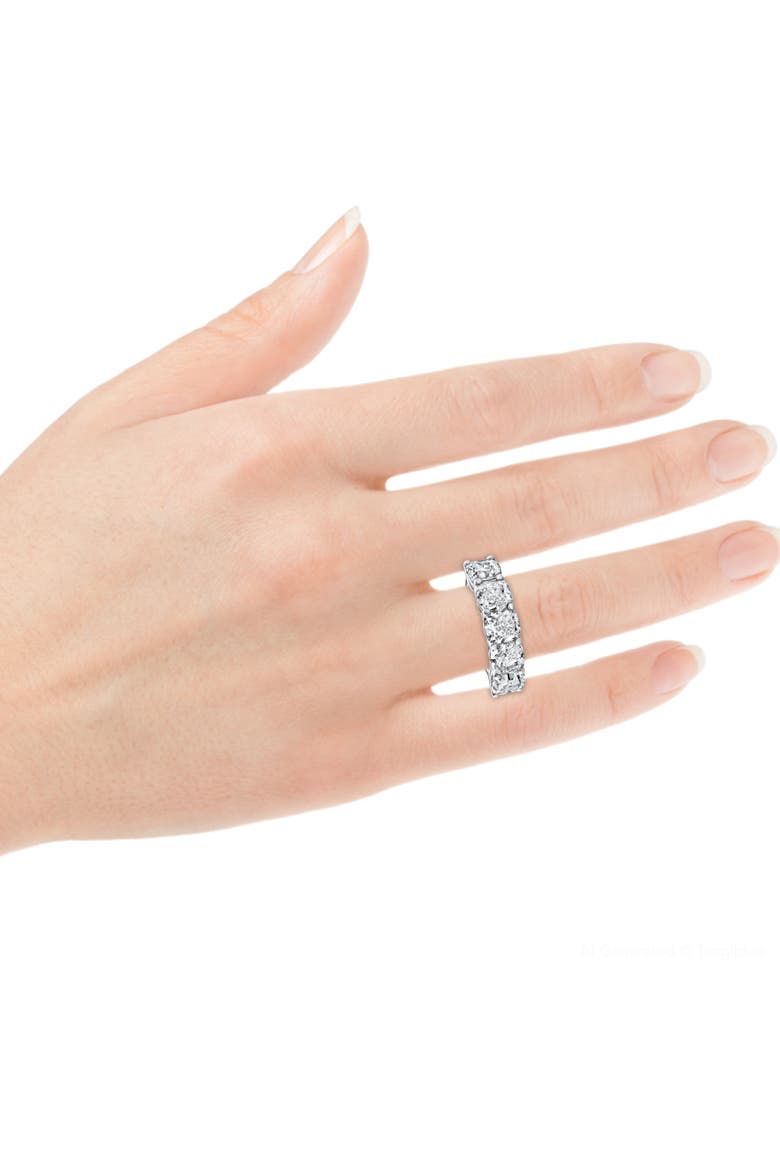 5 1/4Ct Cushion Cut 5-Stone Diamond Wedding Anniversary Ring 14k Gold Lab Grown, Alternate, color, 14k White Gold