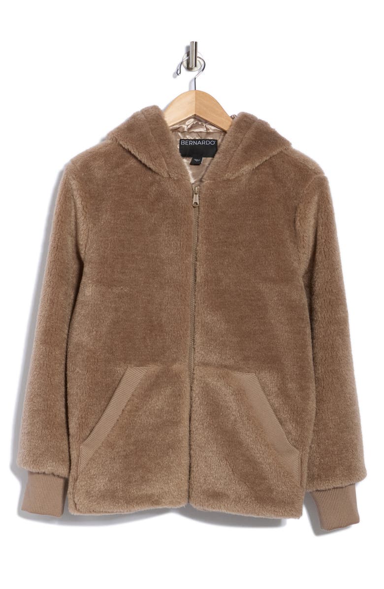 Bernardo Faux Shearling Zip Hoodie, Alternate, color, Taupe