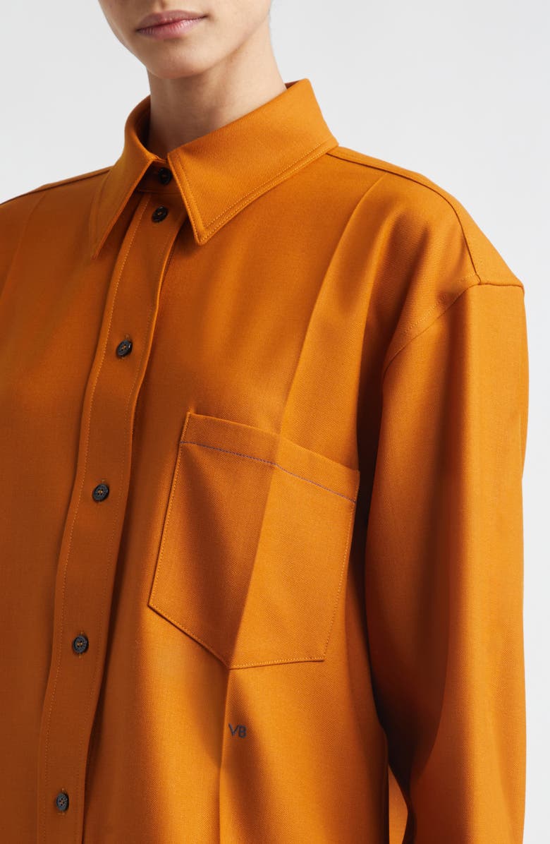 Victoria Beckham Long Sleeve Crop Button-Up Shirt, Alternate, color, Bronze