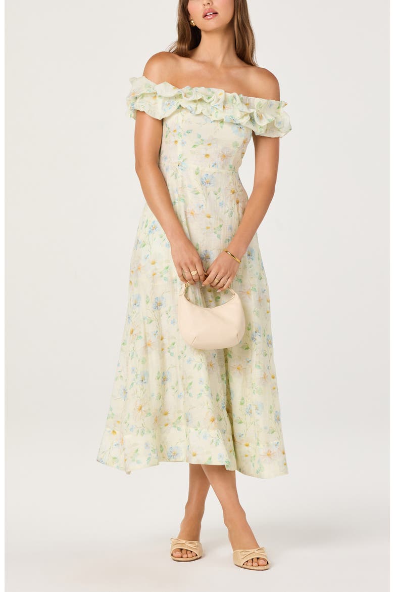 Alannah Floral Print Off the Shoulder Dress, Alternate, color, PALE YELLOW FLORAL