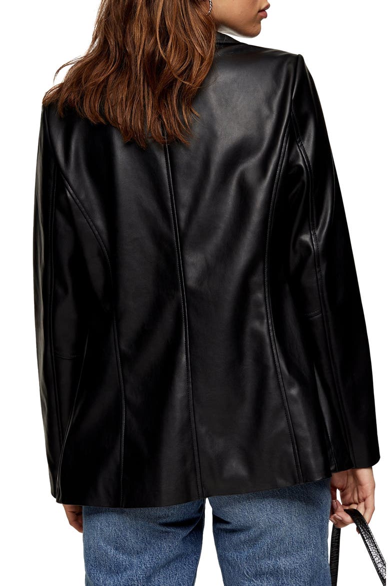 Faux Leather Blazer, Alternate, color, BLACK